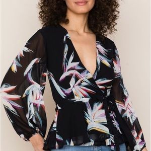 Yumi Kim dreamland posh long sleeve blouse black birds of paradise size M